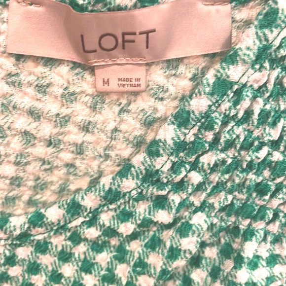 LOFT Green Gingham Sleeveless Tank Top Smocked Shoulder Shell - Picture 7 of 7
